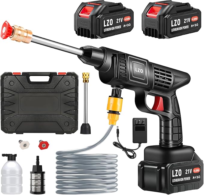 Idropulitrice a Batteria 21V con 2 Batterie – Portatile, Ugello 6 in 1