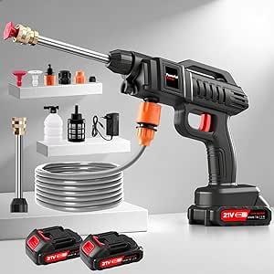 Idropulitrice a Batteria 21V con 2 Batterie – Portatile, Ugello 6 in 1